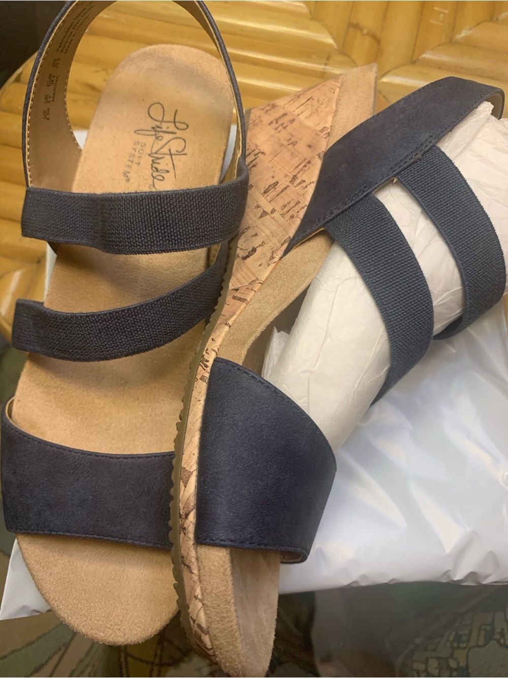 Wide LifeStride Stretch Cork Wedge Sandals, 8.5W